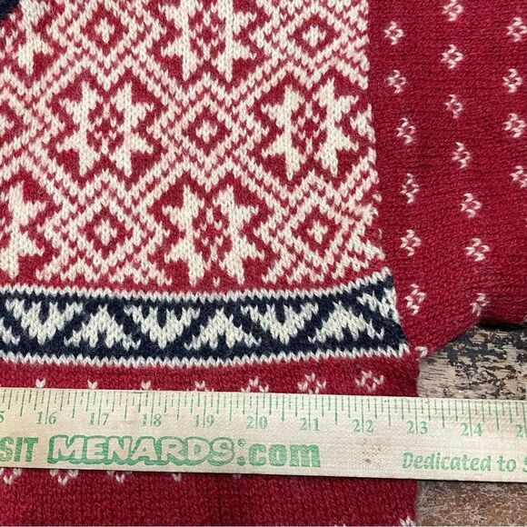 Vintage L.L Bean Women’s Ski Sweater Large Red Nordic Fair‎ Isle Wool Henley L - Picture 5 of 7